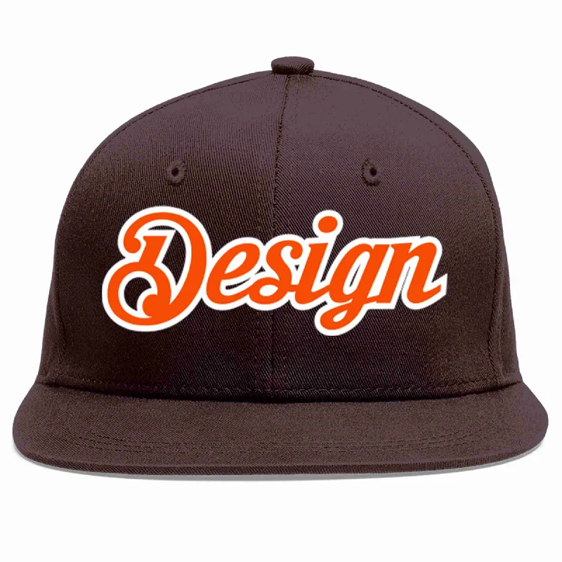 Baseball Cap For Winter Sports-Custom Brown Orange-White Flat Eaves Sport Baseball Cap Design for Men/Women/Youth