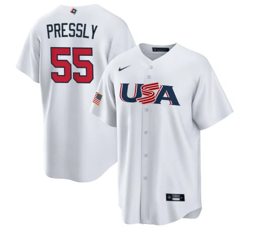 Baseball Jersey For Sports Apparel-Men's USA Baseball #55 Ryan Pressly 2023 White World Baseball Classic Stitched Jersey