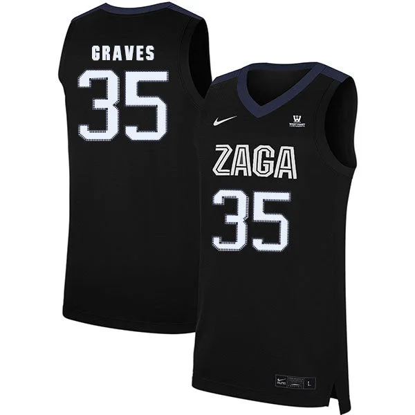 Football Jersey For Family Sport Days-Basketball Jersey For Family Sport Days-Gonzaga Bulldogs 35 Will Graves Black College Basketball Basketball Jersey