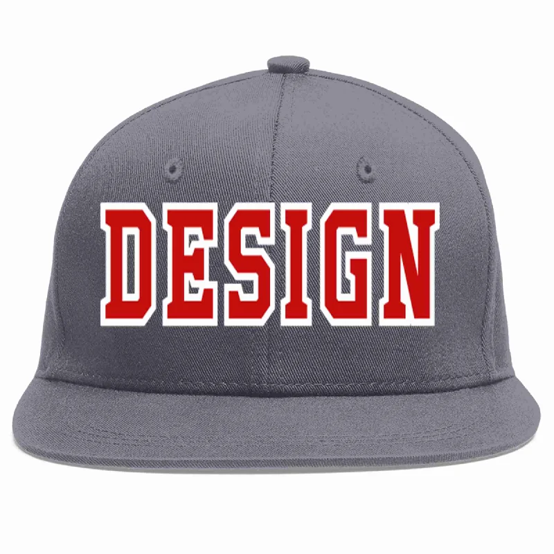 Baseball Cap For Custom Party Gifts-Custom Dark Gray Red-White Flat Eaves Sport Baseball Cap Design for Men/Women/Youth