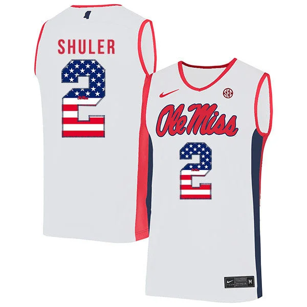 Football Jersey With Bold Team Graphics-Basketball Jersey With Bold Team Graphics-Ole Miss Rebels 2 Devontae Shuler White USA Flag Basketball College Basketball Jersey