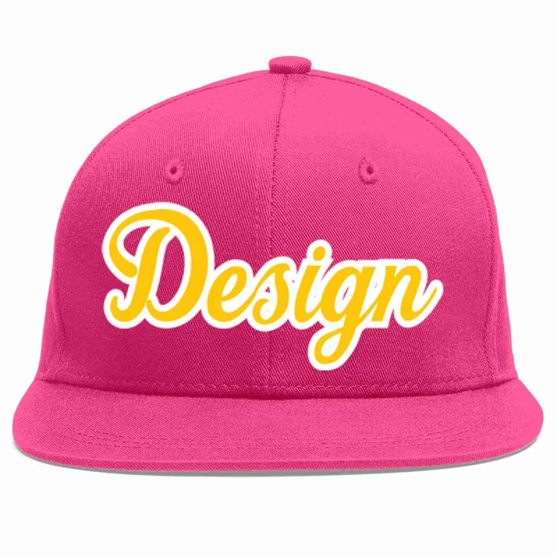 Baseball Cap For Street Style-Custom Rose Red Gold-White Flat Eaves Sport Baseball Cap Design for Men/Women/Youth