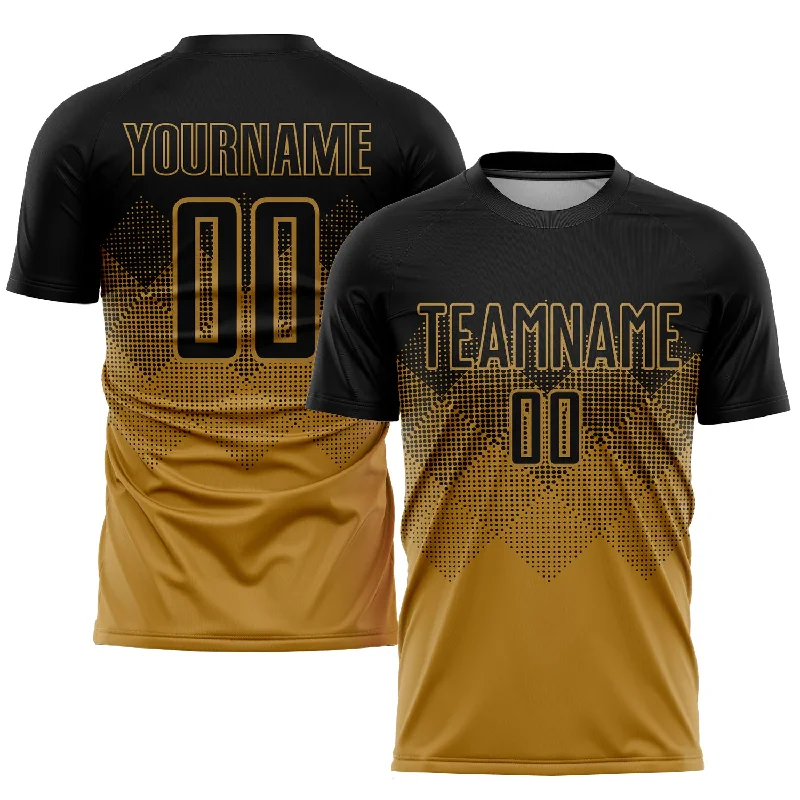 Football Jersey For Championship Events-Custom Old Gold Black Sublimation Soccer Uniform Jersey