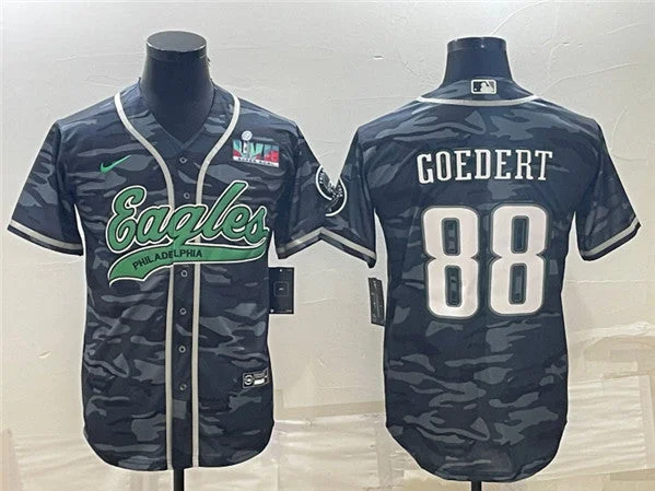 Baseball Jersey For Custom Branding-Men's Philadelphia Eagles #88 Dallas Goedert Gray Camo With Super Bowl LVII Patch Cool Base Stitched Baseball Jersey