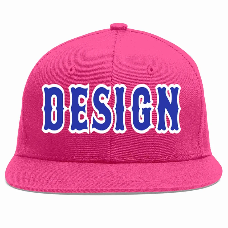 Baseball Cap For Custom Orders-Custom Rose Red Royal-White Flat Eaves Sport Baseball Cap Design for Men/Women/Youth