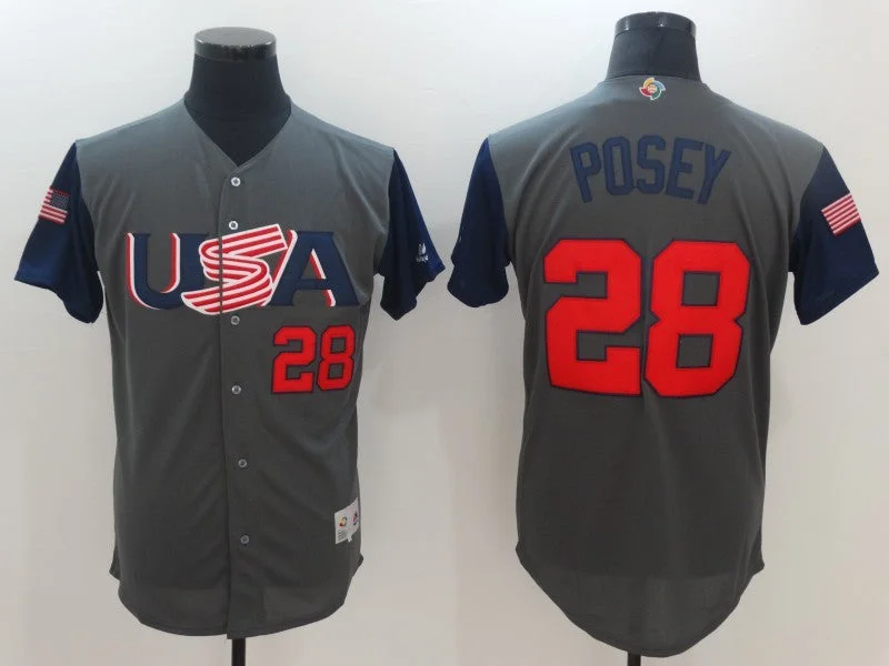 Baseball Jersey With Custom Graphics-Men's USA Baseball #28 Buster Posey Gray 2017 World Baseball Classic Stitched WBC Jersey