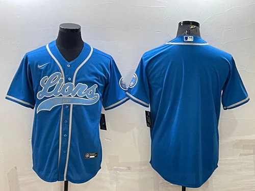 Baseball Jersey With Quality Stitching-Men's Detroit Lions Blank Blue With Patch Cool Base Stitched Baseball Jersey