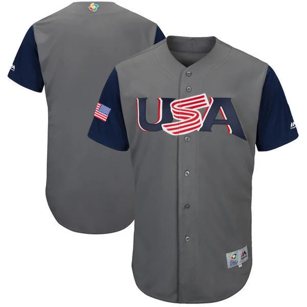 Baseball Jersey For Adult Leagues-Men's USA Baseball Majestic Gray 2017 World Baseball Classic Team Stitched WBC Jersey