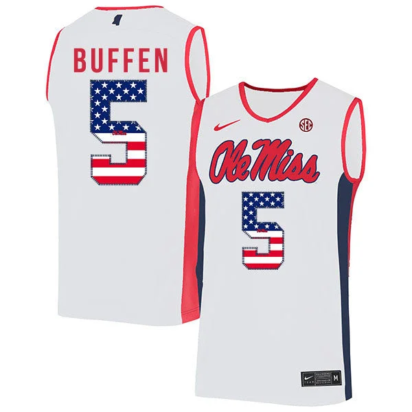 Football Jersey With Number And Name-Basketball Jersey With Number And Name-Ole Miss Rebels 5 KJ Buffen White USA Flag Basketball College Basketball Jersey