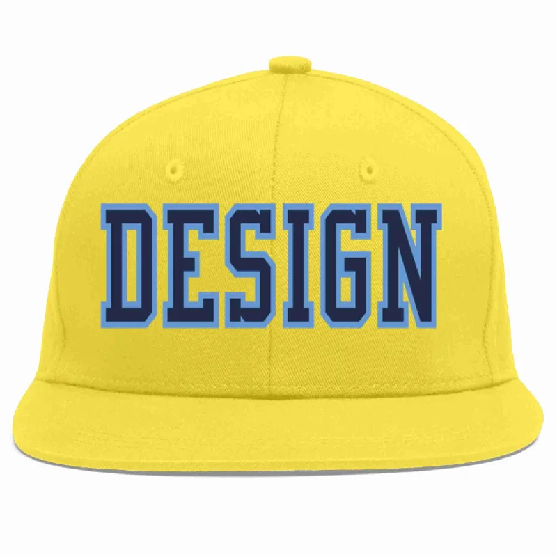 Baseball Cap For Corporate Branding-Custom Light Gold Navy-Light Blue Flat Eaves Sport Baseball Cap Design for Men/Women/Youth