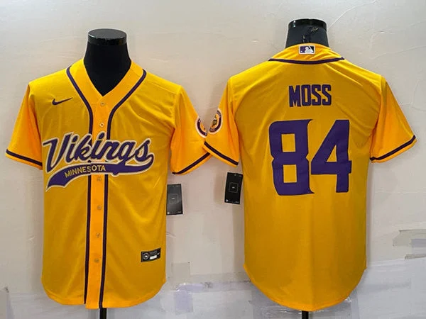 Baseball Jersey For Official Merchandise-Men's Minnesota Vikings #84 Randy Moss Yellow With Patch Cool Base Stitched Baseball Jersey