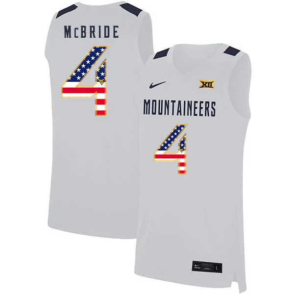 Football Jersey For Custom Team Logos-Basketball Jersey For Custom Team Logos-West Virginia Mountaineers 4 Miles McBride White USA Flag Basketball College Basketball Jersey