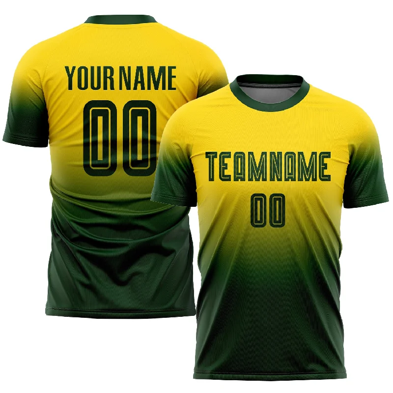 Football Jersey For Official Merchandise-Custom Gold Green Sublimation Fade Fashion Soccer Uniform Jersey