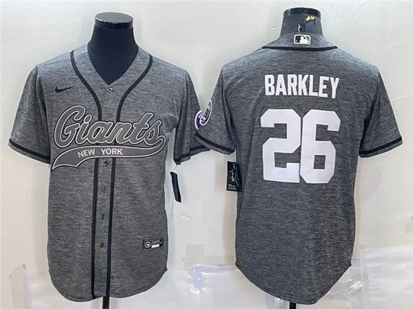 Baseball Jersey For Sports Teams And Clubs-Men's New York Giants #26 Saquon Barkley Gray With Patch Cool Base Stitched Baseball Jersey