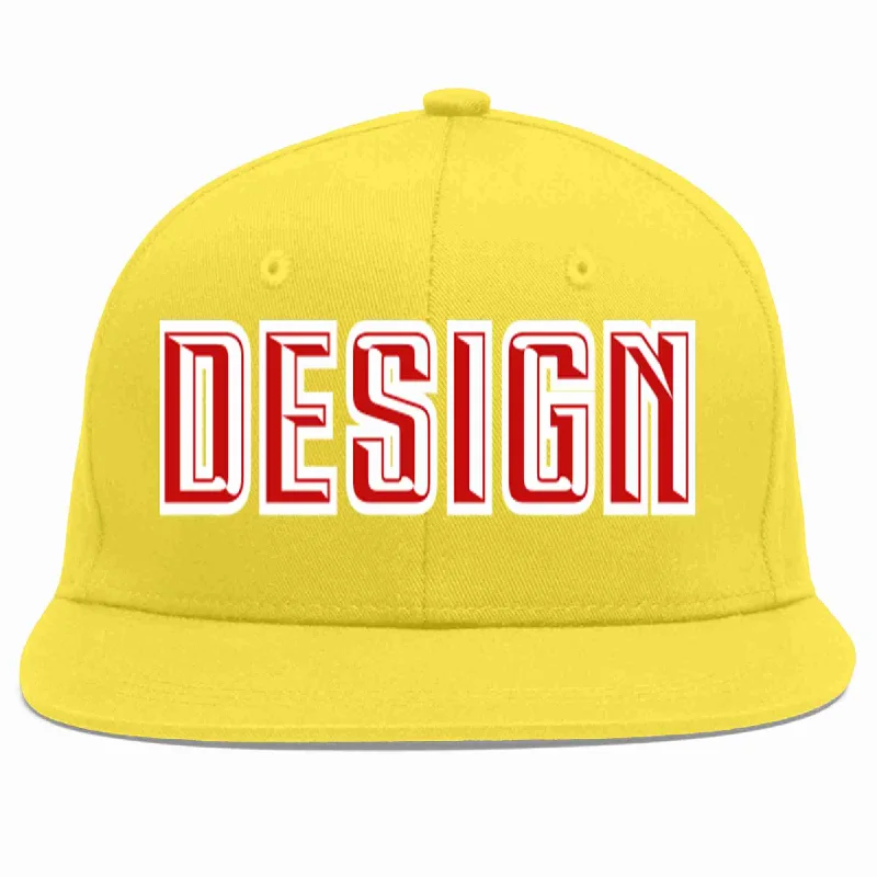 Baseball Cap For Outdoor Exploration-Custom Light Gold Red-White Flat Eaves Sport Baseball Cap Design for Men/Women/Youth