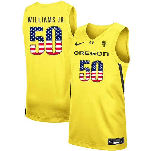 Football Jersey For College Sports-Basketball Jersey For College Sports-Oregon Ducks 50 Eric Williams Jr. Yellow USA Flag College Basketball Basketball Jersey.jpeg