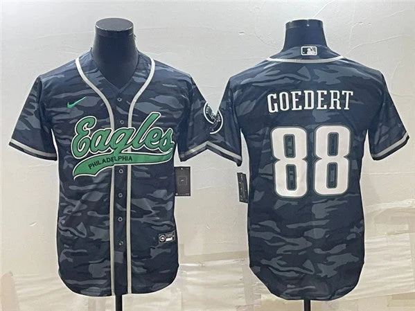 Personalized Baseball Jersey-Men's Philadelphia Eagles #88 Dallas Goedert Gray Camo With Patch Cool Base Stitched Baseball Jersey