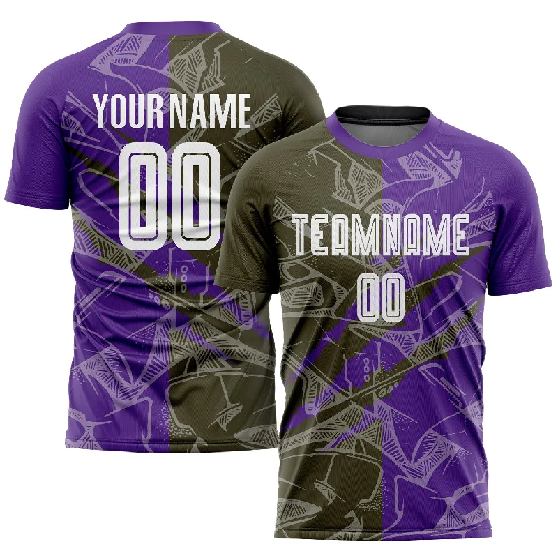 Football Jersey For Team Supporters-Custom Graffiti Pattern Olive-Purple Scratch Sublimation Soccer Uniform Jersey