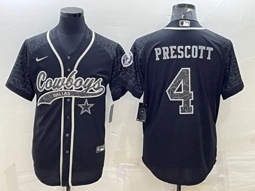 Baseball Jersey For Softball Teams-Men's Dallas Cowboys #4 Dak Prescott Black Reflective With Patch Cool Base Stitched Baseball Jersey