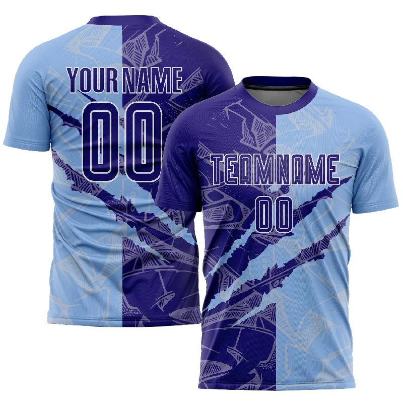 Football Jersey For Special Edition-Custom Graffiti Pattern Dark Purple-Light Blue Scratch Sublimation Soccer Uniform Jersey