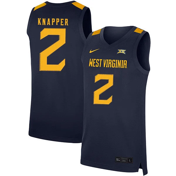 Football Jersey For Softball Leagues-Basketball Jersey For Softball Leagues-West Virginia Mountaineers 2 Brandon Knapper Navy Basketball College Basketball Jersey