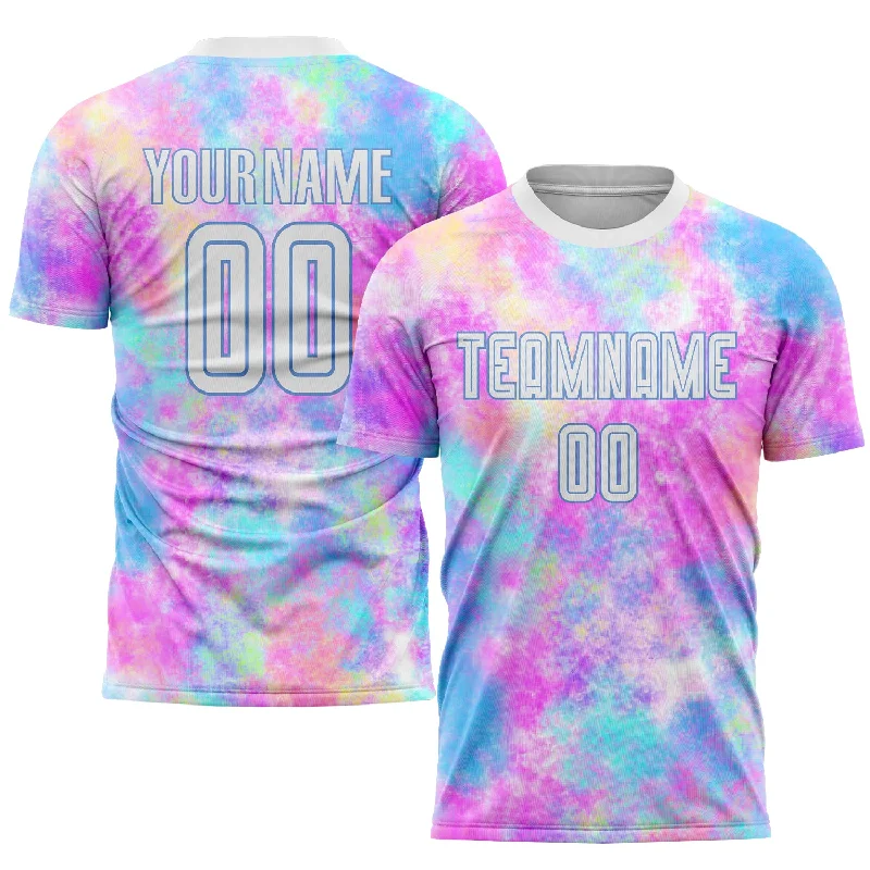 Football Jersey For Team Wearables-Custom Tie Dye White-Light Blue Sublimation Soccer Uniform Jersey