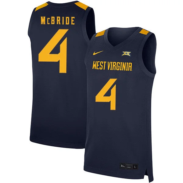 Football Jersey For Fundraising Merchandise-Basketball Jersey For Fundraising Merchandise-West Virginia Mountaineers 4 Miles McBride Navy Basketball College Basketball Jersey