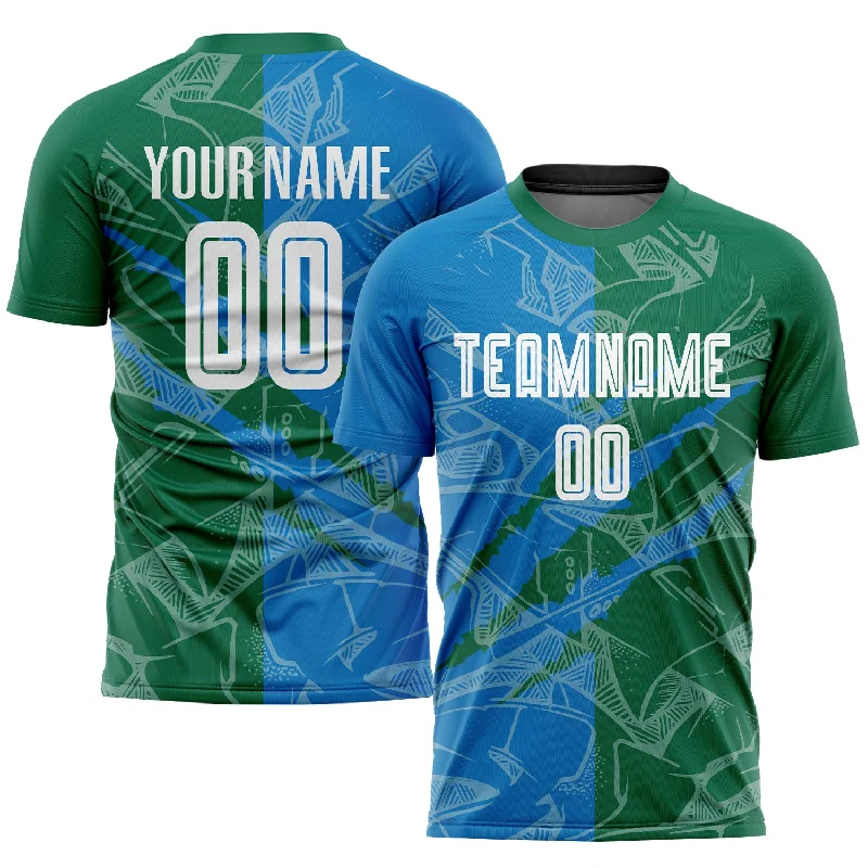 Football Jersey With Personalized Stitching-Custom Graffiti Pattern Blue-Kelly Green Scratch Sublimation Soccer Uniform Jersey