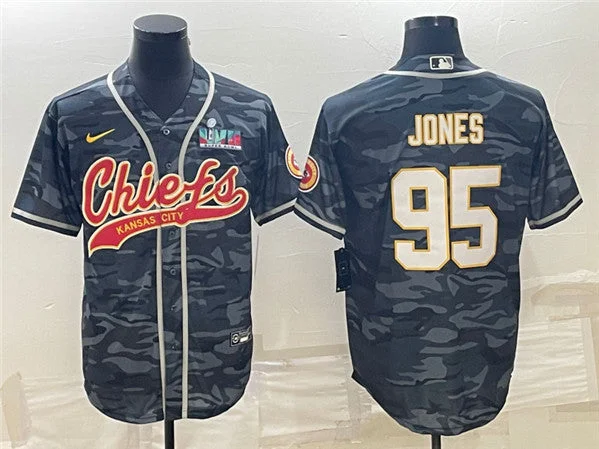 Baseball Jersey For Championship Games-Men's Kansas City Chiefs #95 Chris Jones Gray Camo With Super Bowl LVII Patch Cool Base Stitched Baseball Jersey