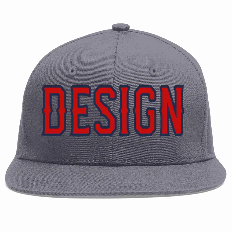 Baseball Cap For Hiking-Custom Dark Gray Red-Navy Flat Eaves Sport Baseball Cap Design for Men/Women/Youth