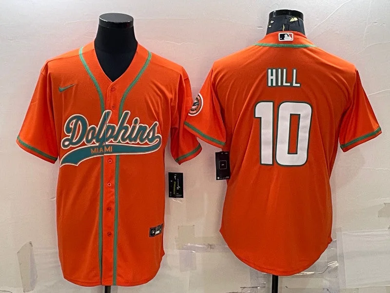 Personalized Baseball Jersey-Men's Miami Dolphins #10 Tyreek Hill Orange With Patch Cool Base Stitched Baseball Jersey