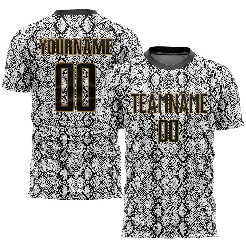 Football Jersey For Major League Fans-Custom Black Black-Old Gold Sublimation Snakeskin Soccer Uniform Jersey