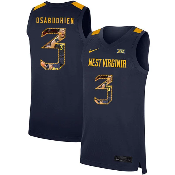 Football Jersey For Competitive Football Teams-Basketball Jersey For Competitive Basketball Teams-West Virginia Mountaineers 3 Gabe Osabuohien Navy Fashion Basketball College Basketball Jersey