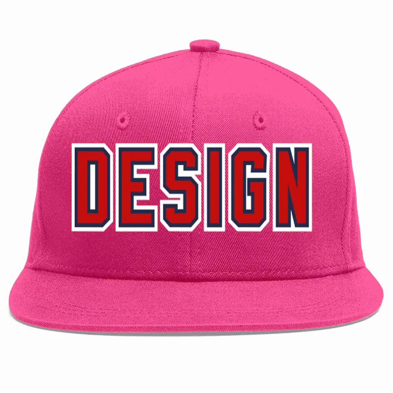 Cheap Baseball Cap-Custom Rose Red Red-Navy Flat Eaves Sport Baseball Cap Design for Men/Women/Youth