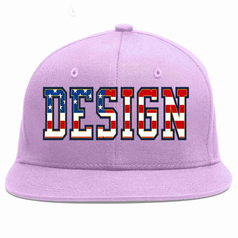 Baseball Cap For Youth Teams-Custom Light Purple Vintage USA Flag-Gold Flat Eaves Sport Baseball Cap Design for Men/Women/Youth