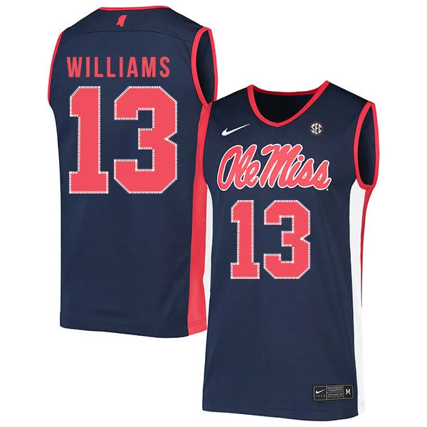 Football Jersey For Fans-Basketball Jersey For Fans-Ole Miss Rebels 13 Bryce Williams Navy Basketball College Basketball Jersey