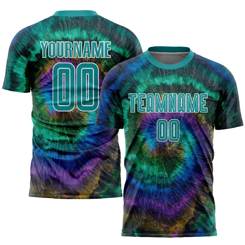 Football Jersey For Fans-Custom Tie Dye Teal-White Sublimation Soccer Uniform Jersey