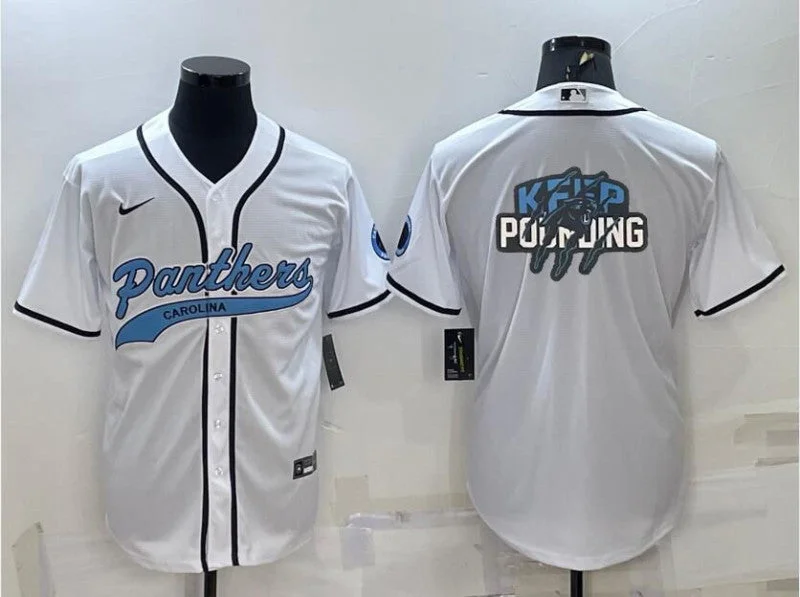 Baseball Jersey For Personalized Embroidery-Men's Carolina Panthers White Team Big Logo With Patch Cool Base Stitched Baseball Jersey