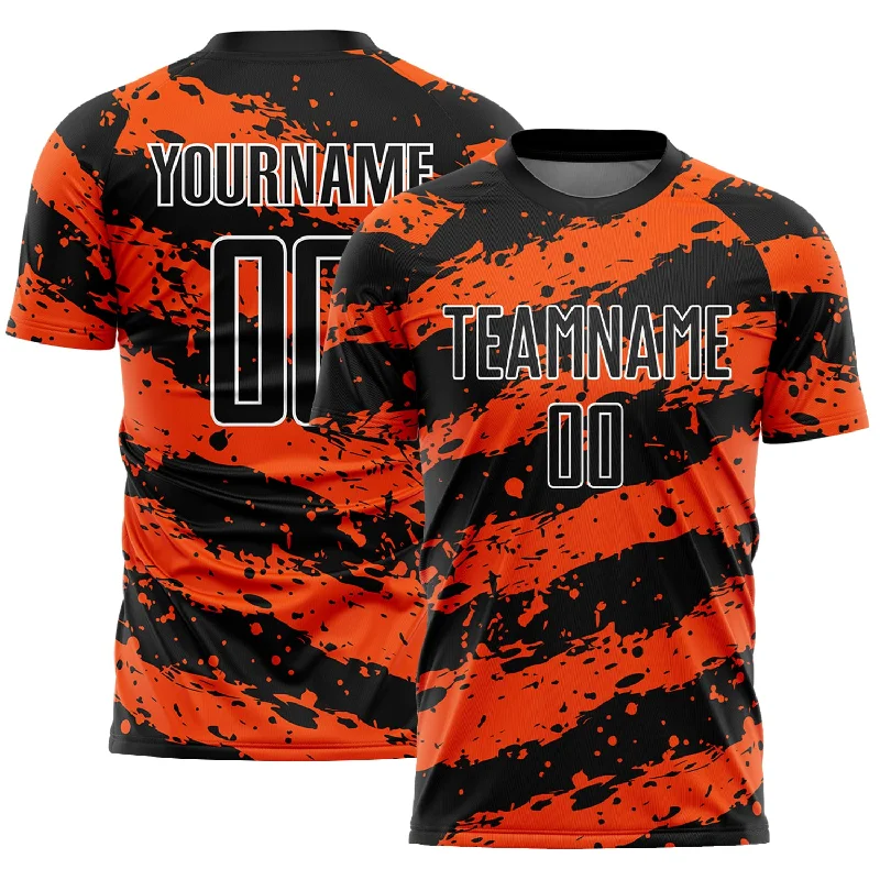 Football Jersey For Fastpitch Softball-Custom Black Orange-White Splash Sublimation Soccer Uniform Jersey