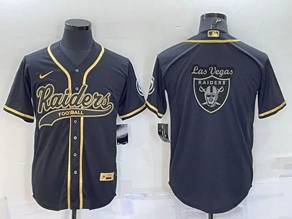 Baseball Jersey For Competitive Events-Men's Las Vegas Raiders Black Gold Team Big Logo With Patch Cool Base Stitched Baseball Jersey