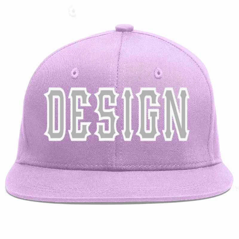 Baseball Cap For Everyday Wear-Custom Light Purple Gray-White Flat Eaves Sport Baseball Cap Design for Men/Women/Youth