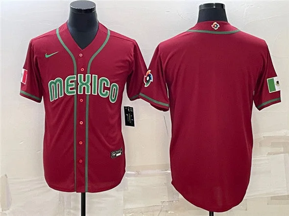 Baseball Jersey For Family Gifts-Men's Mexico Baseball Blank 2023 Red World Baseball With Patch Classic Stitched Jersey