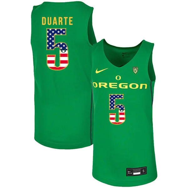 Football Jersey With Custom Print-Basketball Jersey With Custom Print-Oregon Ducks 5 Chris Duarte Green USA Flag College Basketball Basketball Jersey