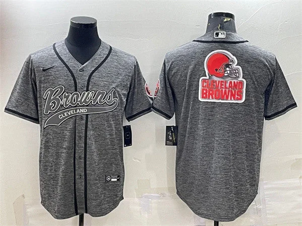 Baseball Jersey For Fanatics-Men's Cleveland Browns Gray Team Big Logo With Patch Cool Base Stitched Baseball Jersey