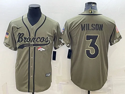 Baseball Jersey For Fan Gifts-Men's Denver Broncos #3 Russell Wilson Olive 2022 Salute to Service Cool Base Stitched Baseball Jersey