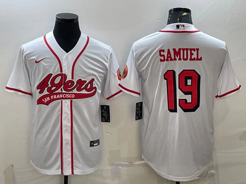 Baseball Jersey For Fans-Men's San Francisco 49ers #19 Deebo Samuel New White With Patch Cool Base Stitched Baseball Jersey