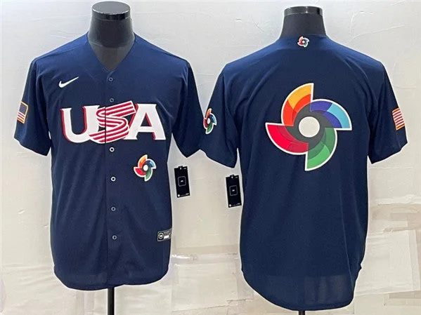 Baseball Jersey For Team Fashion-Men's USA Baseball 2023 Navy World Baseball Big Logo With Patch Classic Stitched Jersey