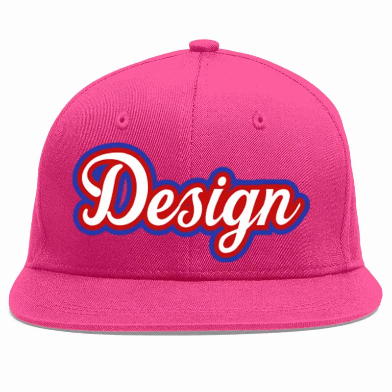 Baseball Cap With Custom Patches-Custom Rose Red White-Red Flat Eaves Sport Baseball Cap Design for Men/Women/Youth