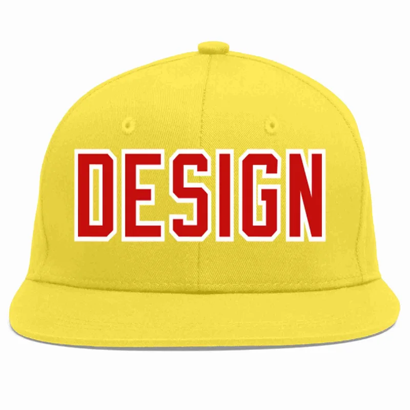 Baseball Cap With Cool Mesh Back-Custom Light Gold Red-White Flat Eaves Sport Baseball Cap Design for Men/Women/Youth