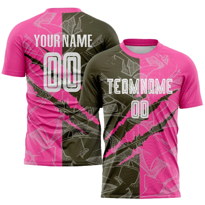 Football Jersey For Sports Apparel-Custom Graffiti Pattern Olive-Pink Scratch Sublimation Soccer Uniform Jersey